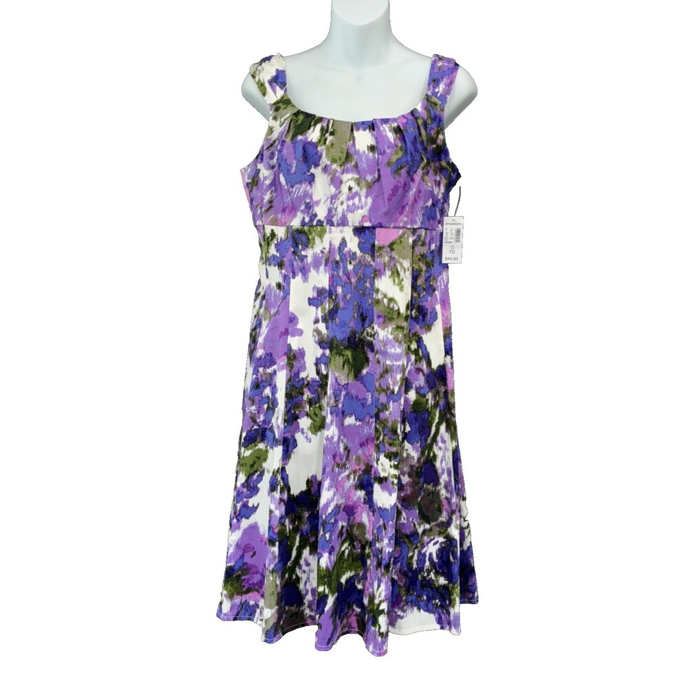 DressBarn Ella Pleated Empire Waist Midi Dress Sz 10 Purple Artsy Cottage Fairy